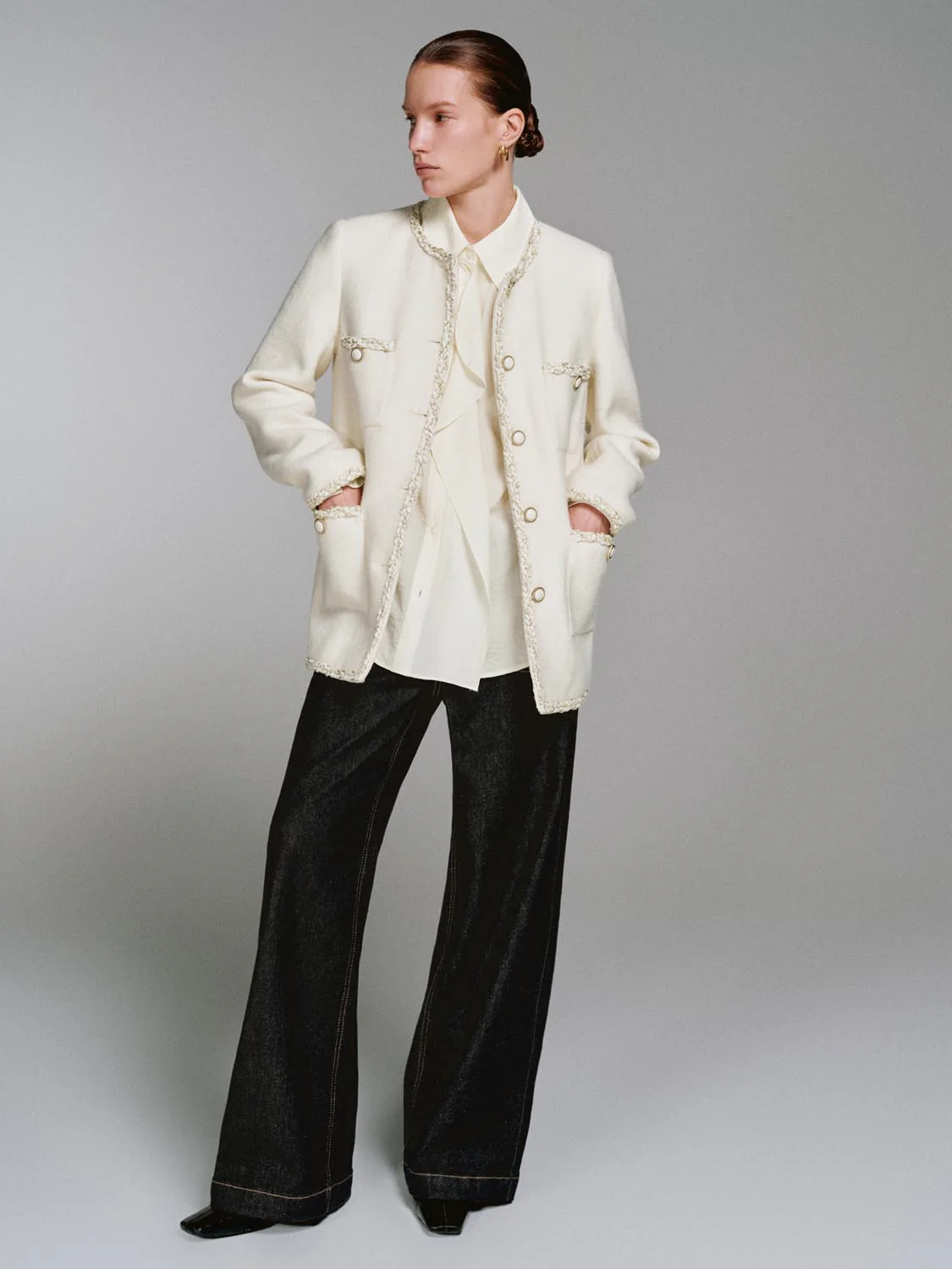 Raw Hem Patch Pocket Tweed Jackets - Image 5