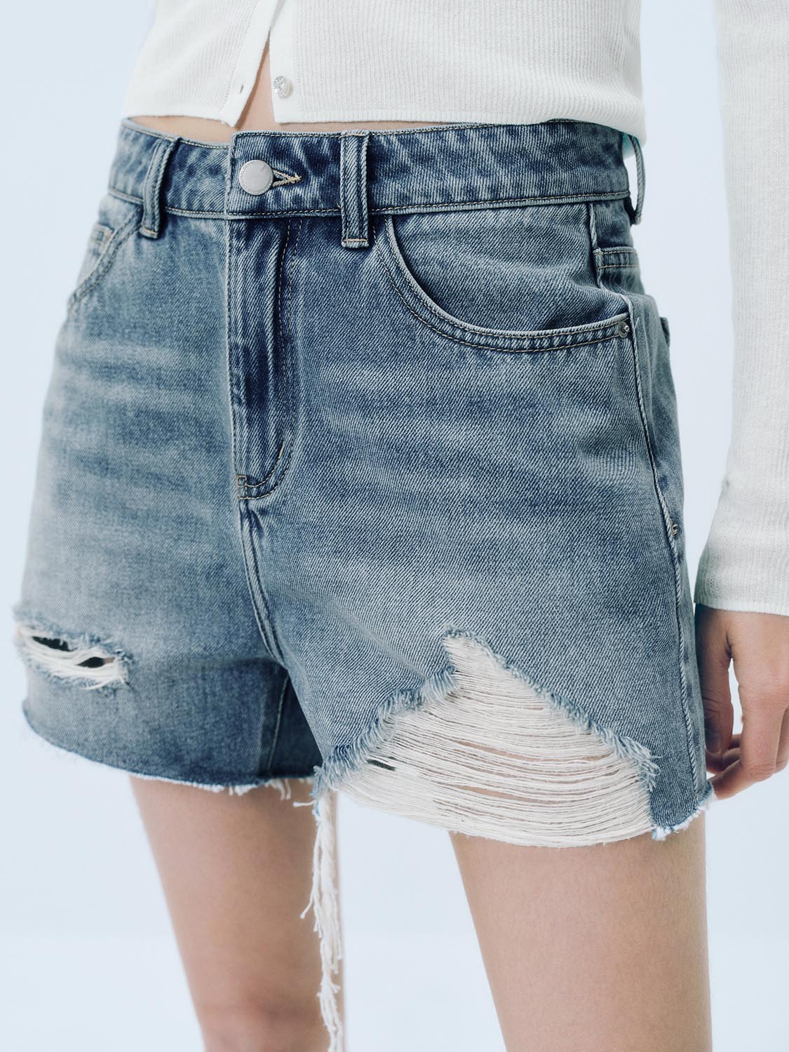 Ripped Denim Shorts - Image 6