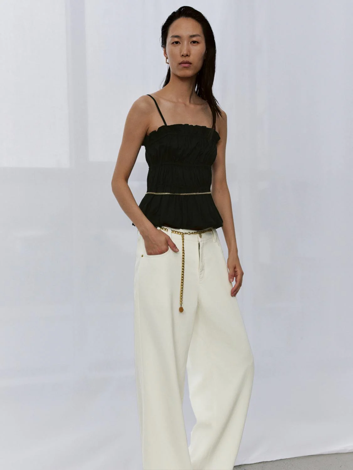 Ruffle Detail Strappy Balloon Hem Cami Tops - Image 2