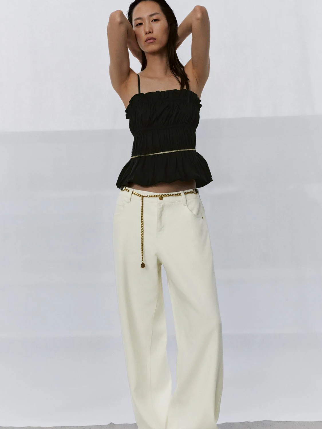 Ruffle Detail Strappy Balloon Hem Cami Tops - Image 3