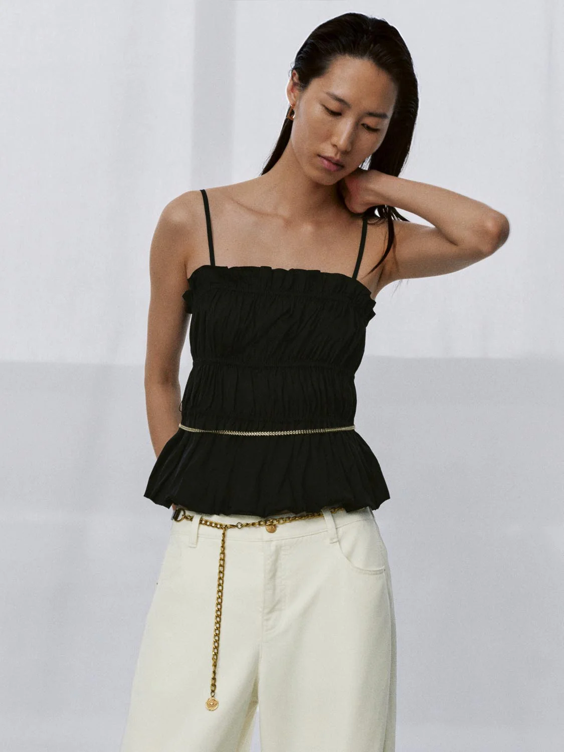Ruffle Detail Strappy Balloon Hem Cami Tops - Image 4