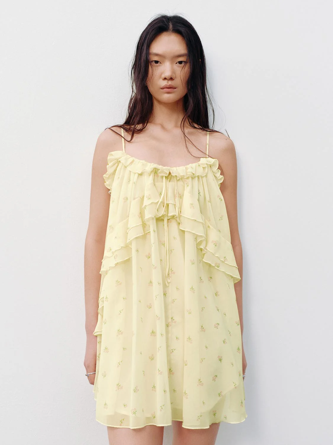 Ruffle Hem Strappy A-Line Midi Dresses