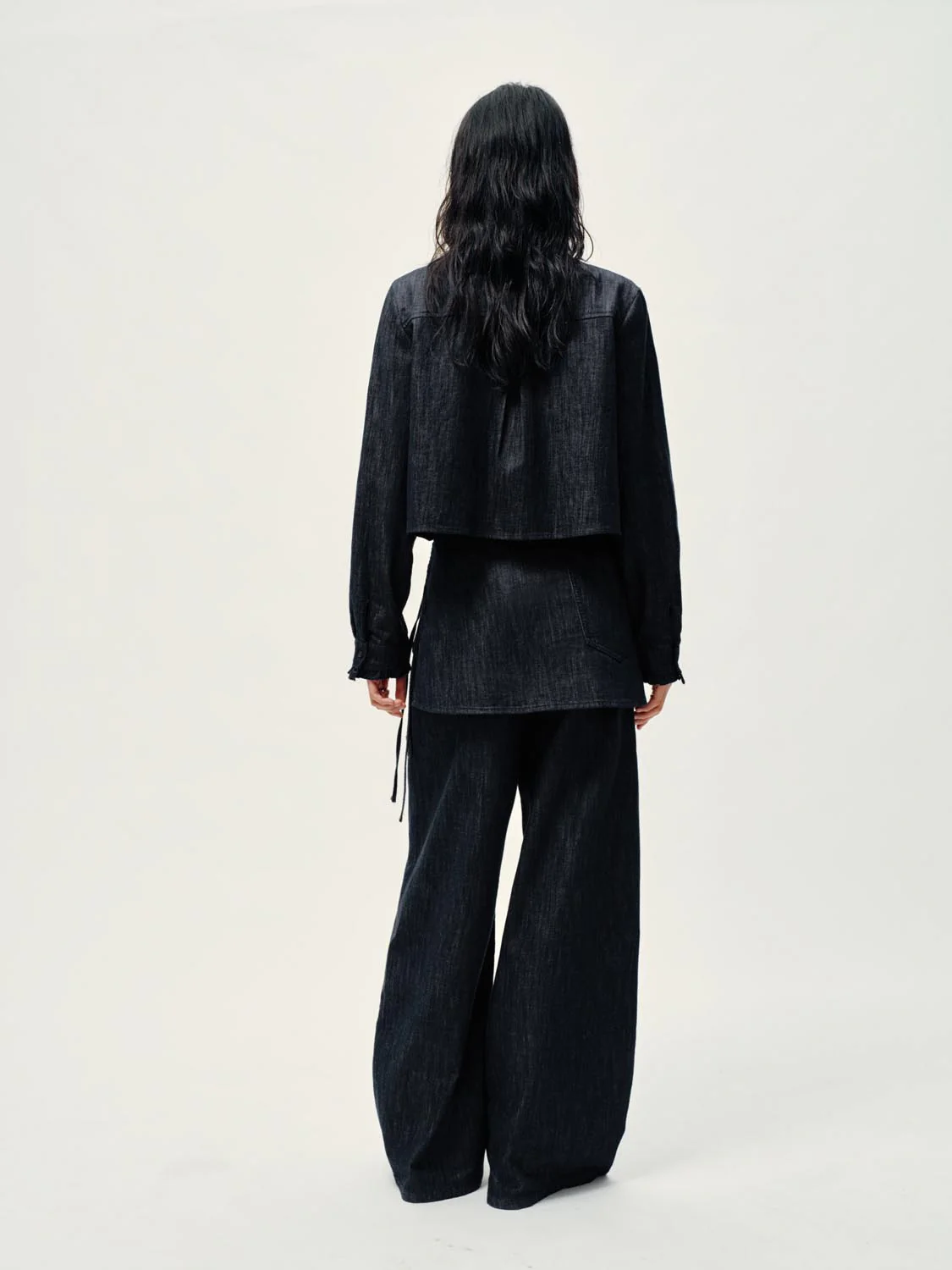 Ruffle Scarf Neck Denim Shirts - Image 6
