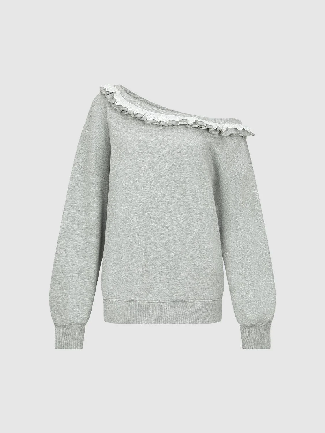 Ruffle Trim One Shoulder Sweatshirts - Image 7