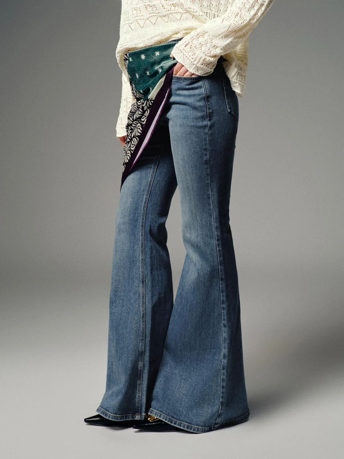 Scarf Detail Flare Leg Jeans - Image 3