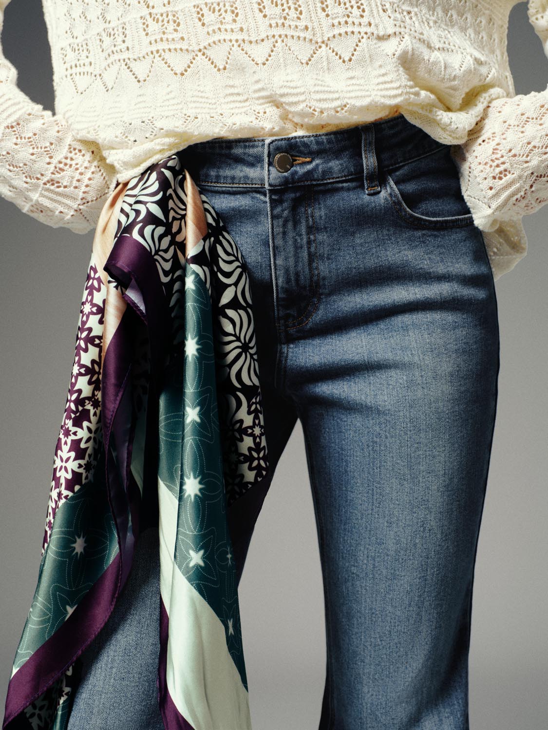 Scarf Detail Flare Leg Jeans - Image 6
