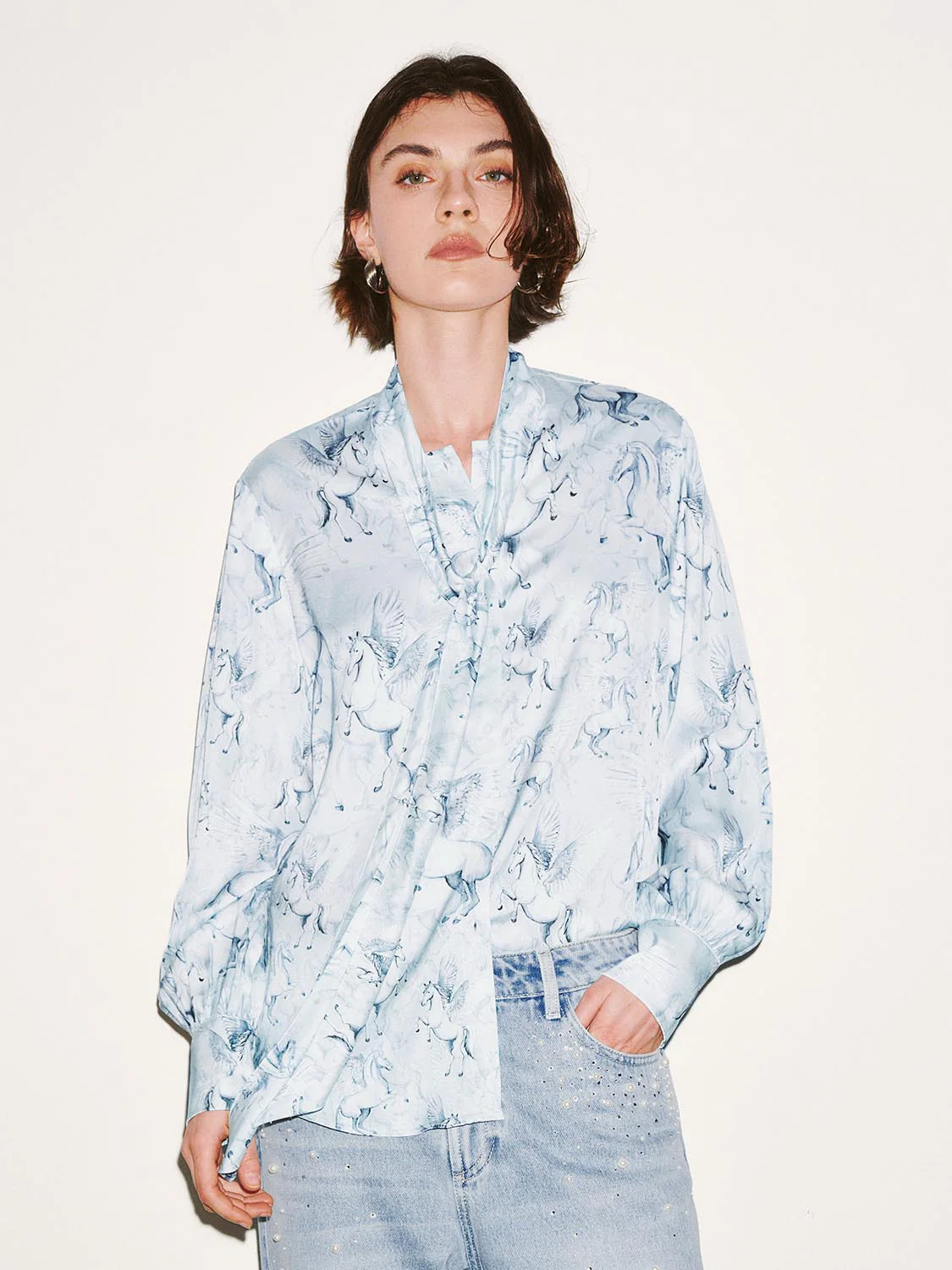 Scarf Detail Pegasus Blouse Shirts - Image 9
