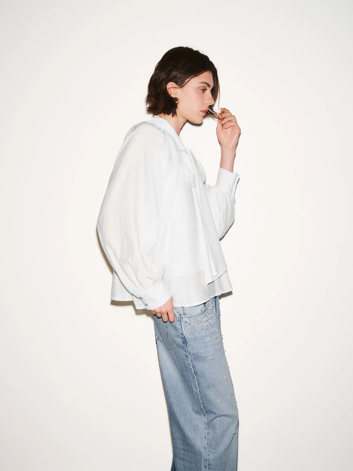 Scarf Detail Sheer Blouse Shirts - Image 2