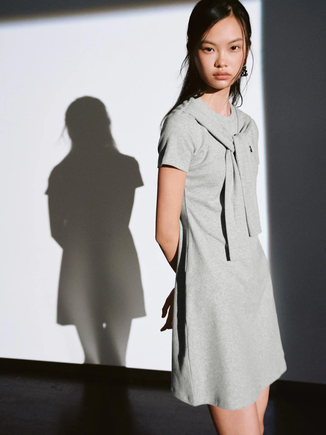 Scarf Detail Short Sleeve A-Line Midi Dresses - Image 10