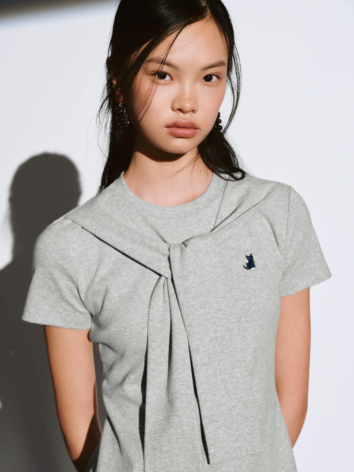 Scarf Detail Short Sleeve A-Line Midi Dresses - Image 11