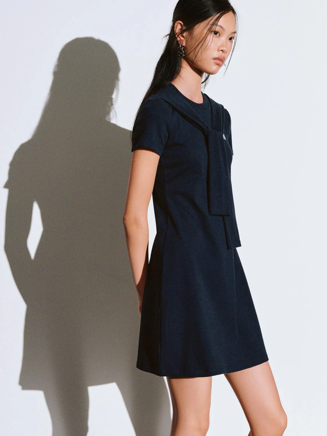 Scarf Detail Short Sleeve A-Line Midi Dresses - Image 2