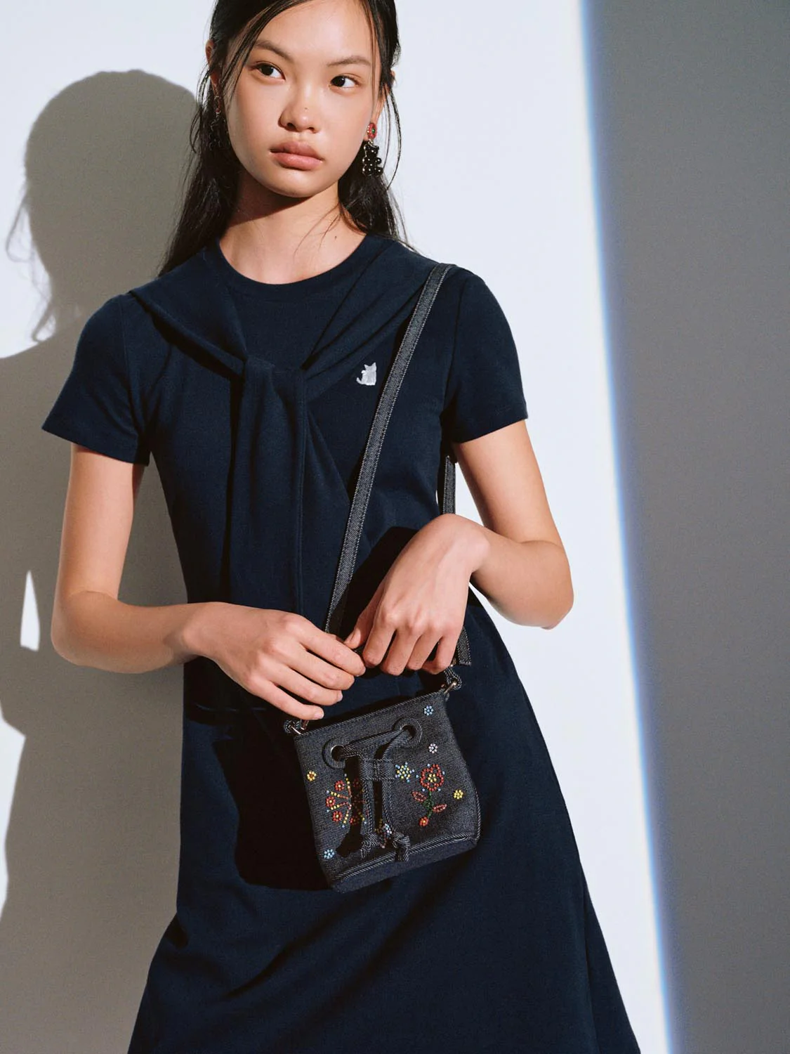Scarf Detail Short Sleeve A-Line Midi Dresses - Image 3
