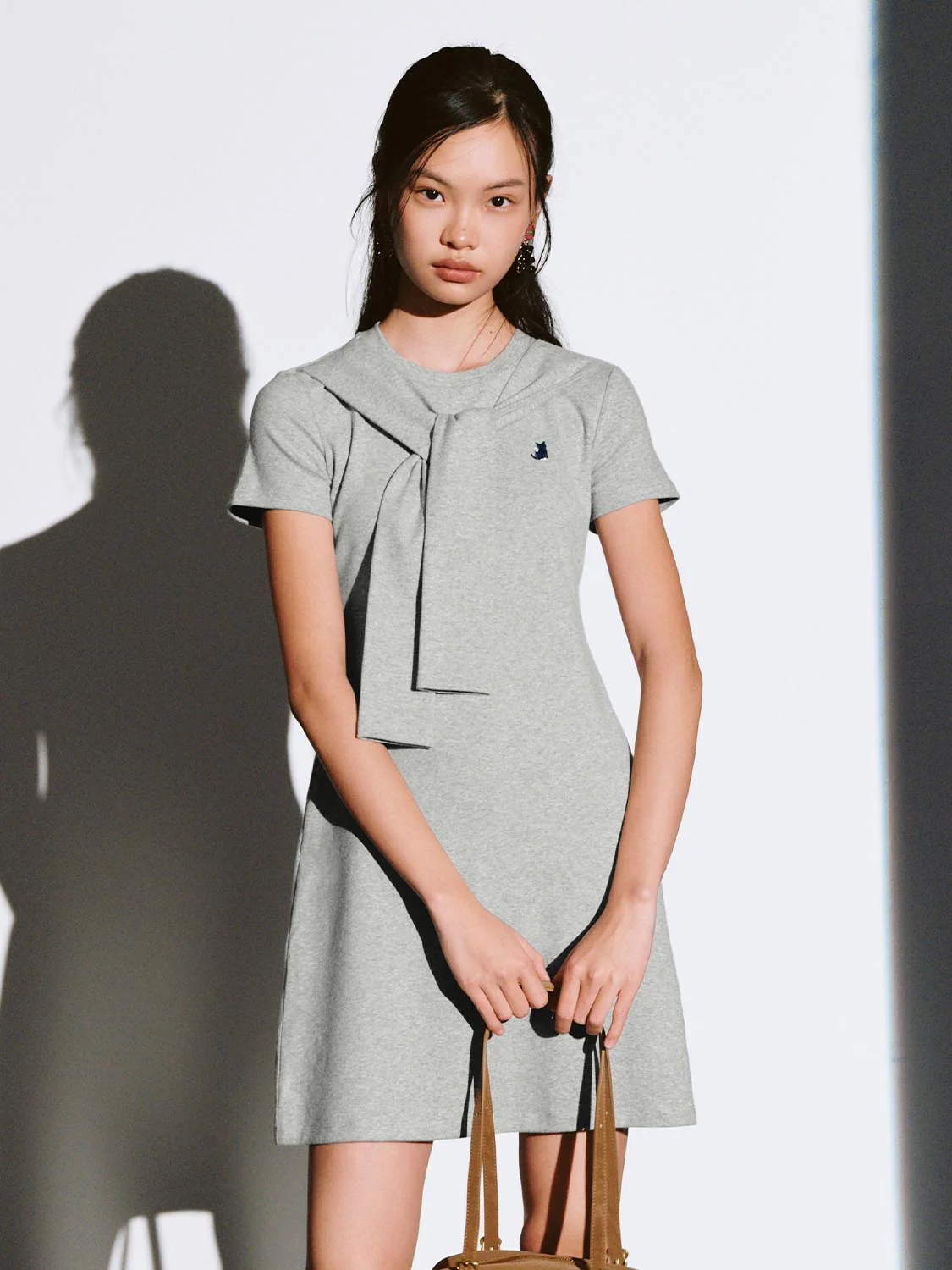 Scarf Detail Short Sleeve A-Line Midi Dresses - Image 9