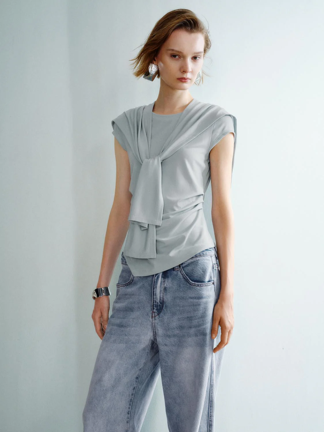 Scarf Layered Short Sleeve T-Shirts - Image 9