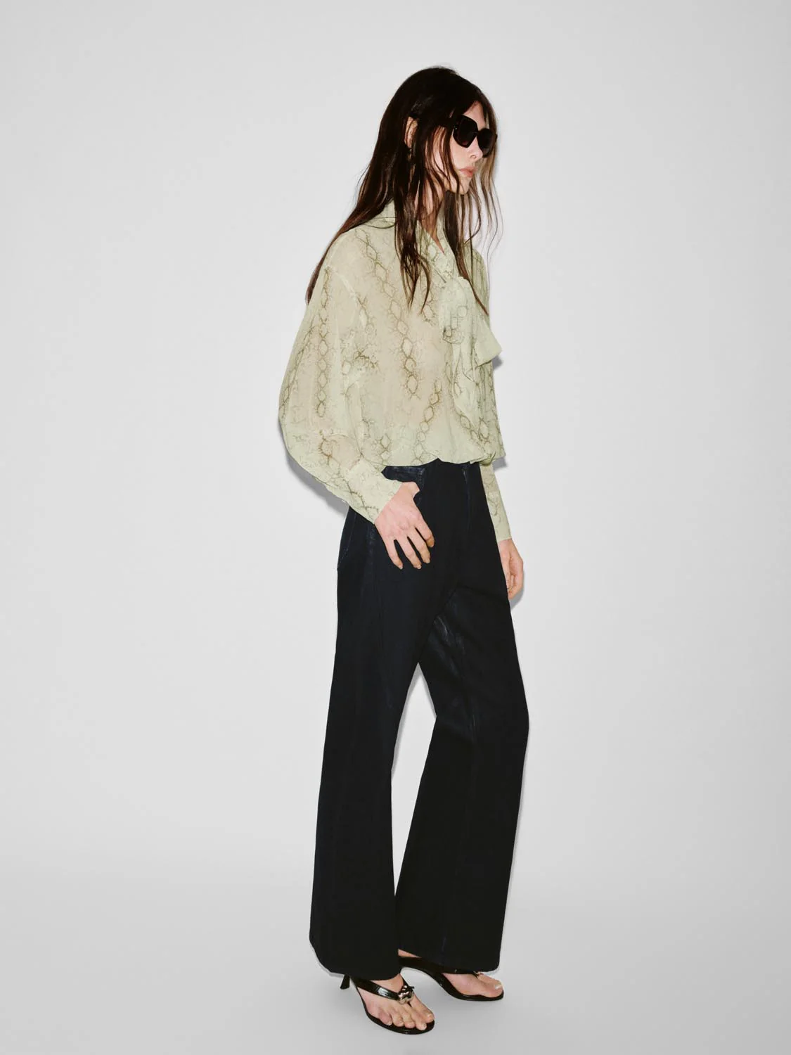 Scarf Neck Snake Print Overhead Shirts - Image 5