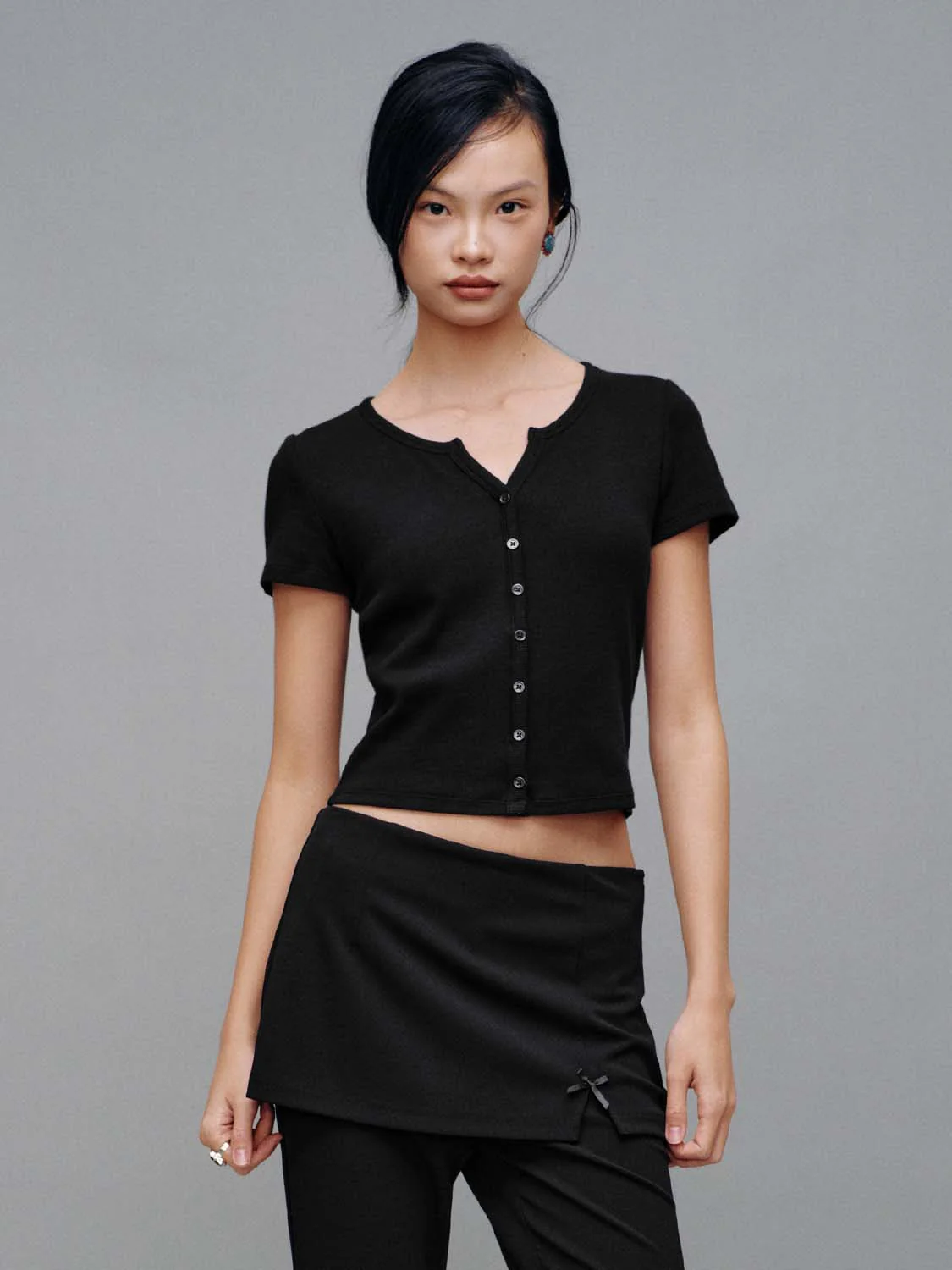 Scoop Neck Button Up Skinny Fit T-Shirts - Image 10