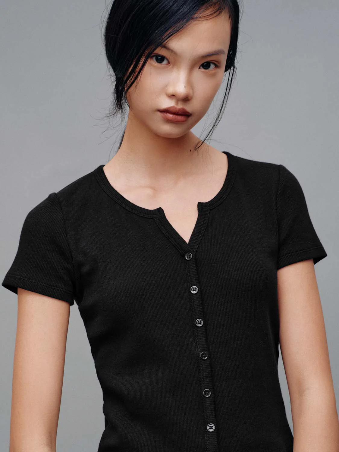 Scoop Neck Button Up Skinny Fit T-Shirts - Image 12