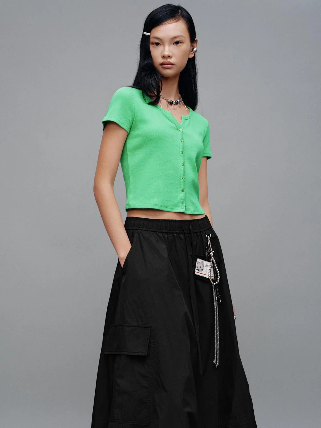 Scoop Neck Button Up Skinny Fit T-Shirts - Image 14