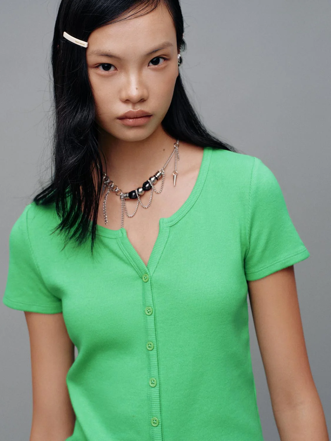 Scoop Neck Button Up Skinny Fit T-Shirts - Image 15