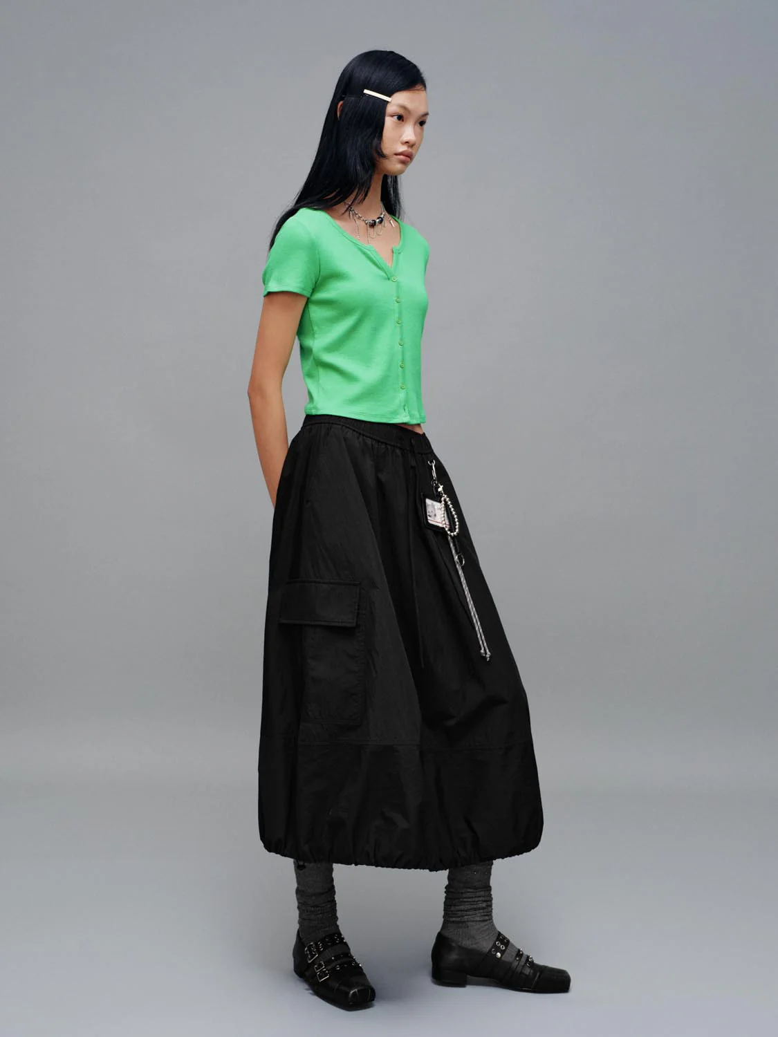 Scoop Neck Button Up Skinny Fit T-Shirts - Image 16