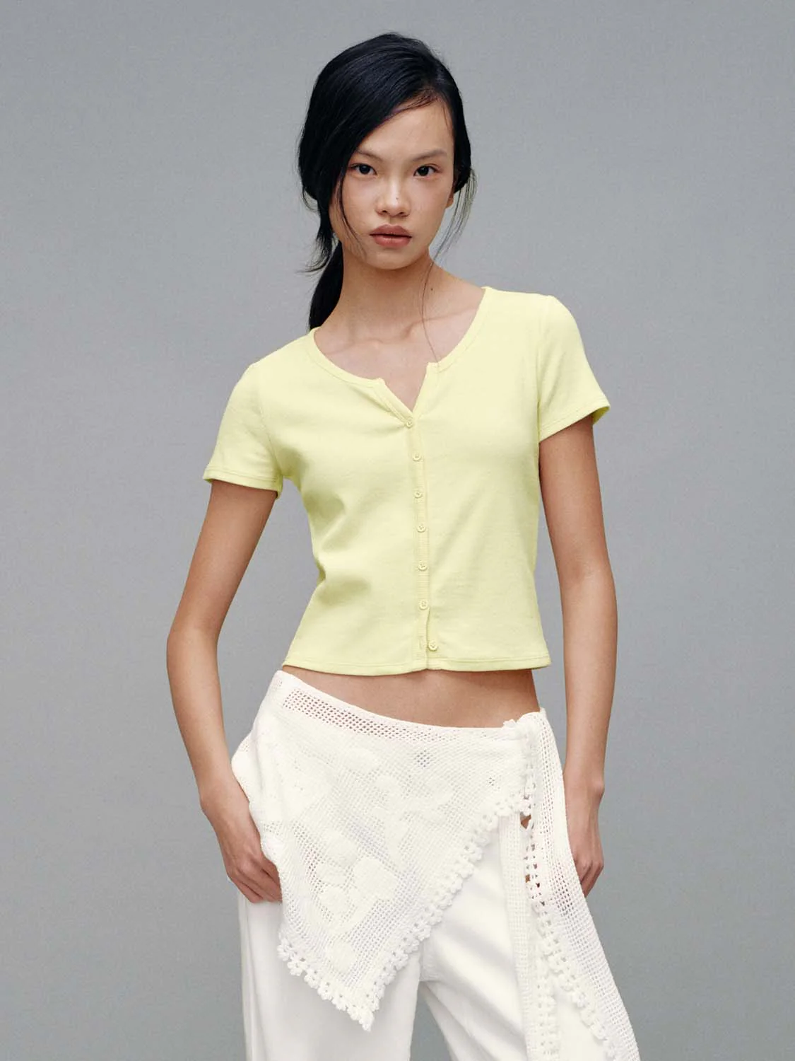 Scoop Neck Button Up Skinny Fit T-Shirts - Image 22