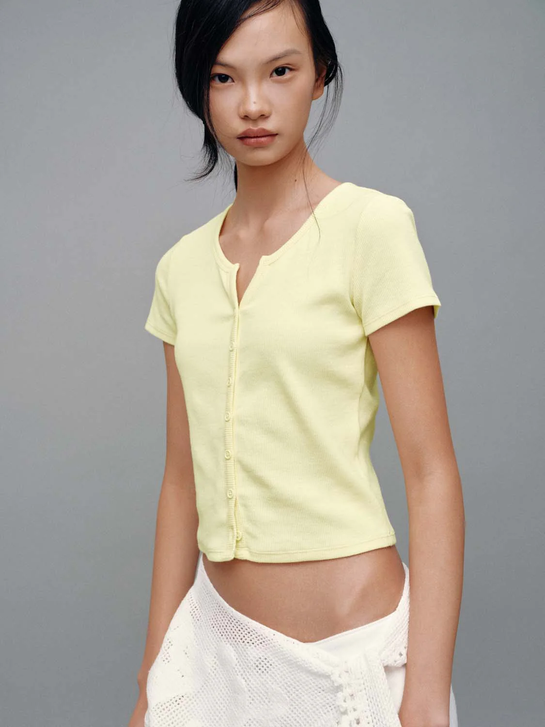 Scoop Neck Button Up Skinny Fit T-Shirts - Image 5