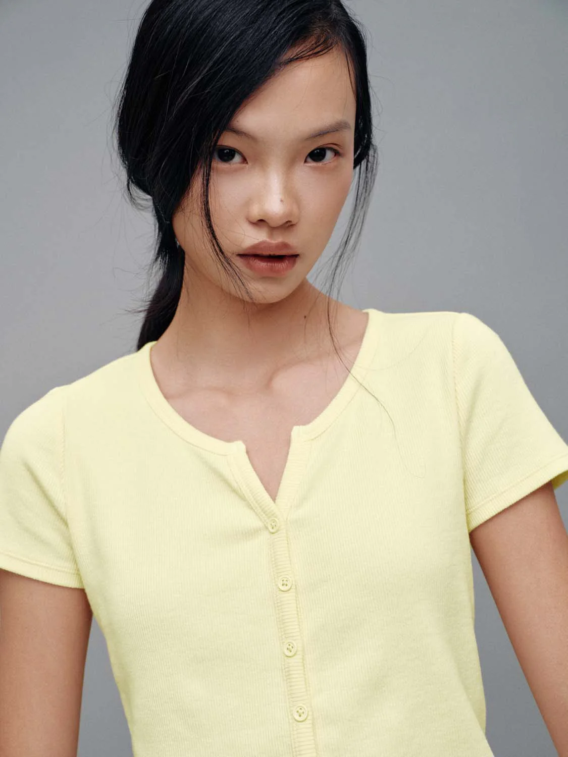 Scoop Neck Button Up Skinny Fit T-Shirts - Image 6
