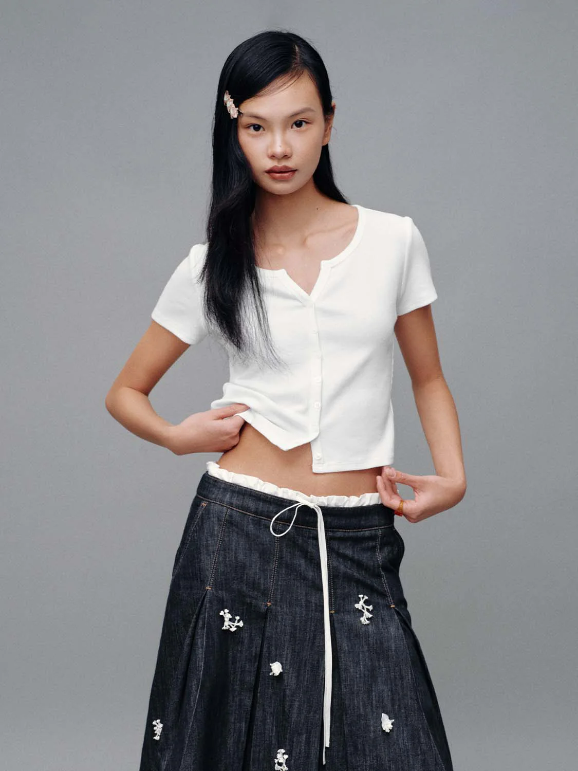 Scoop Neck Button Up Skinny Fit T-Shirts - Image 7