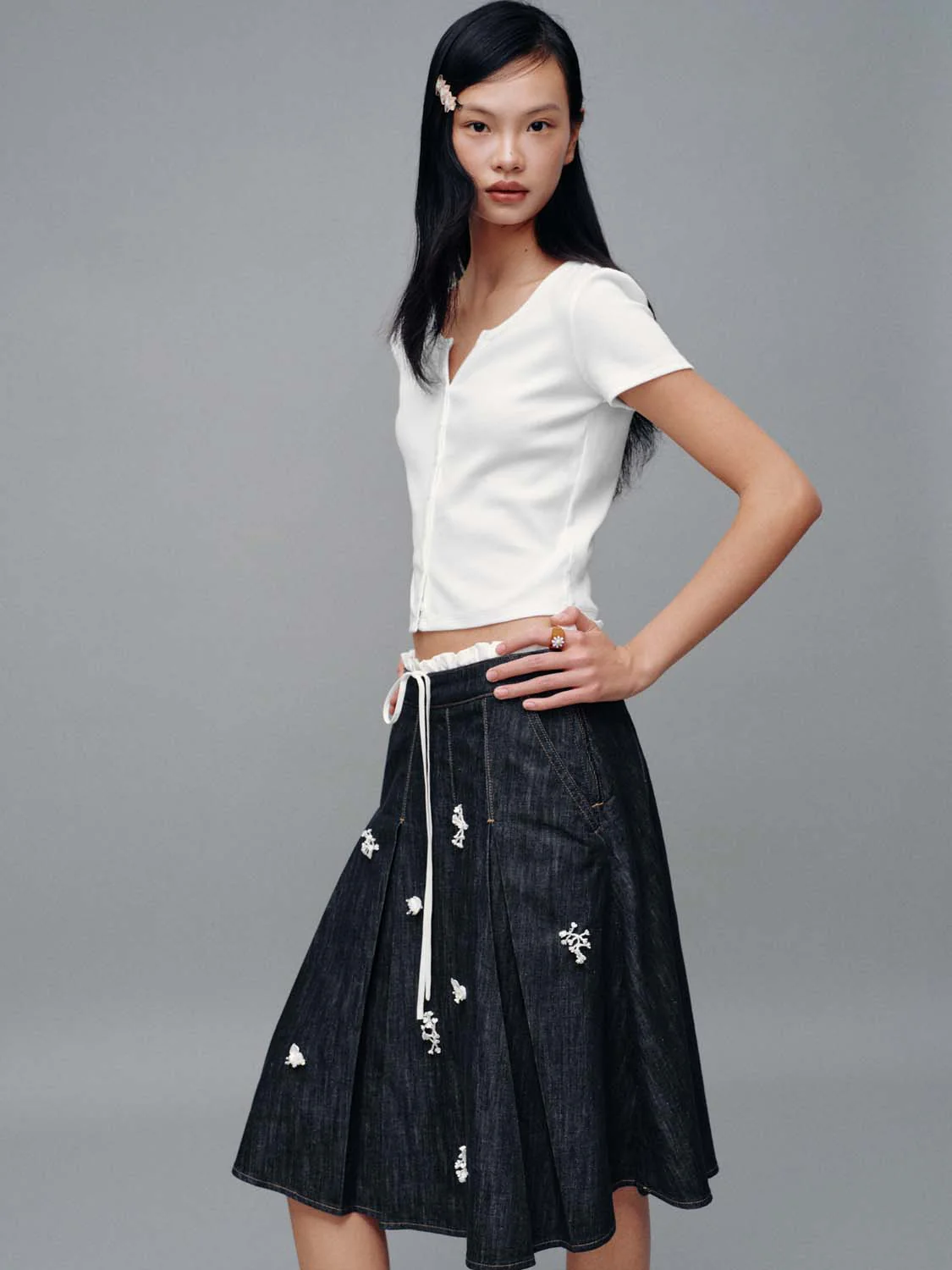 Scoop Neck Button Up Skinny Fit T-Shirts - Image 8