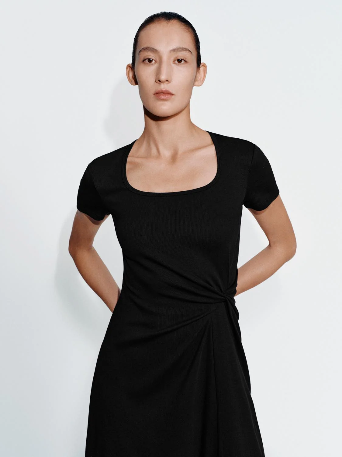 Scoop Neck Draped A-Line Midi Dresses - Image 6