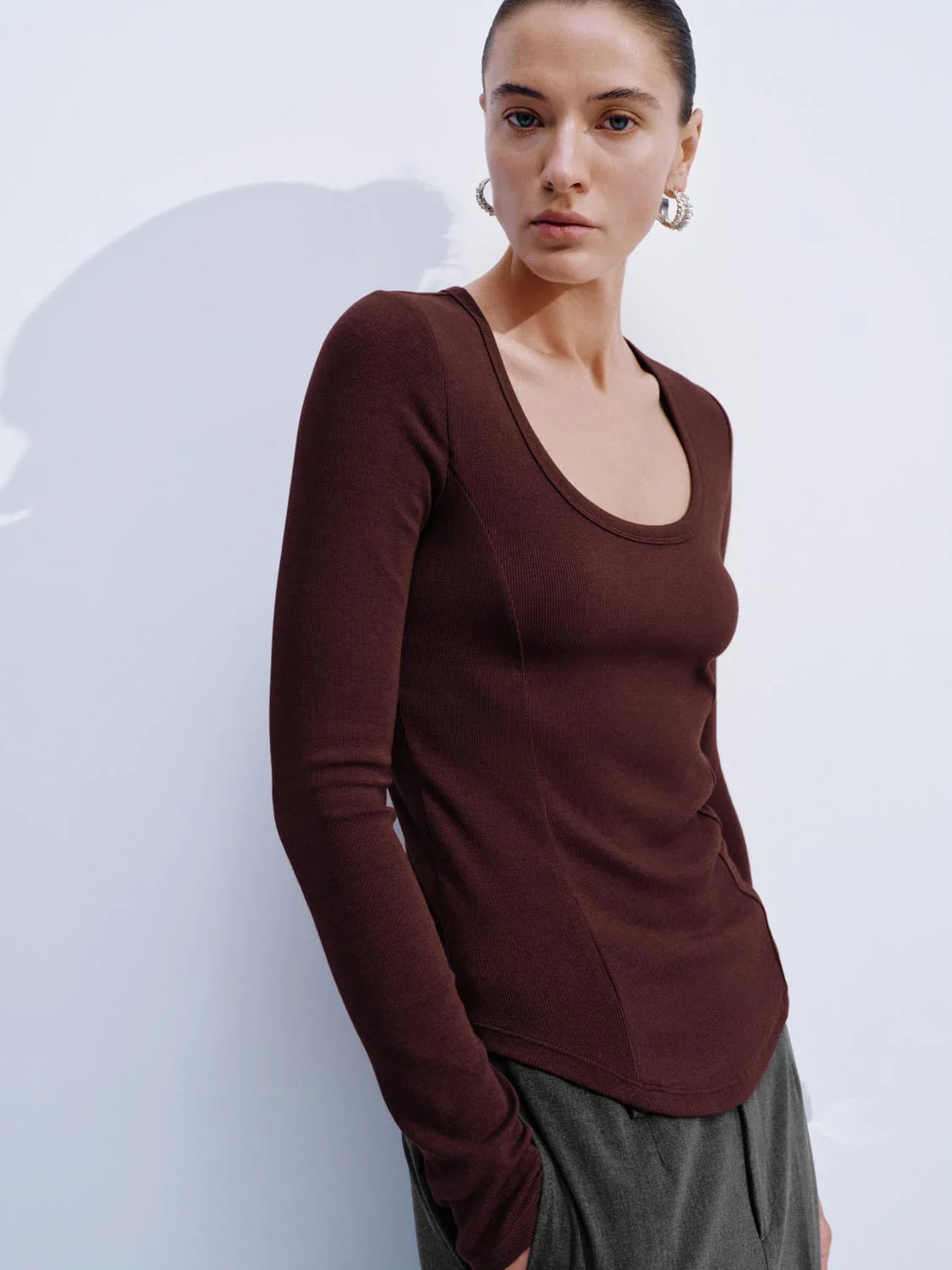 Scoop Neck Flare Long Sleeve T-Shirts - Image 26