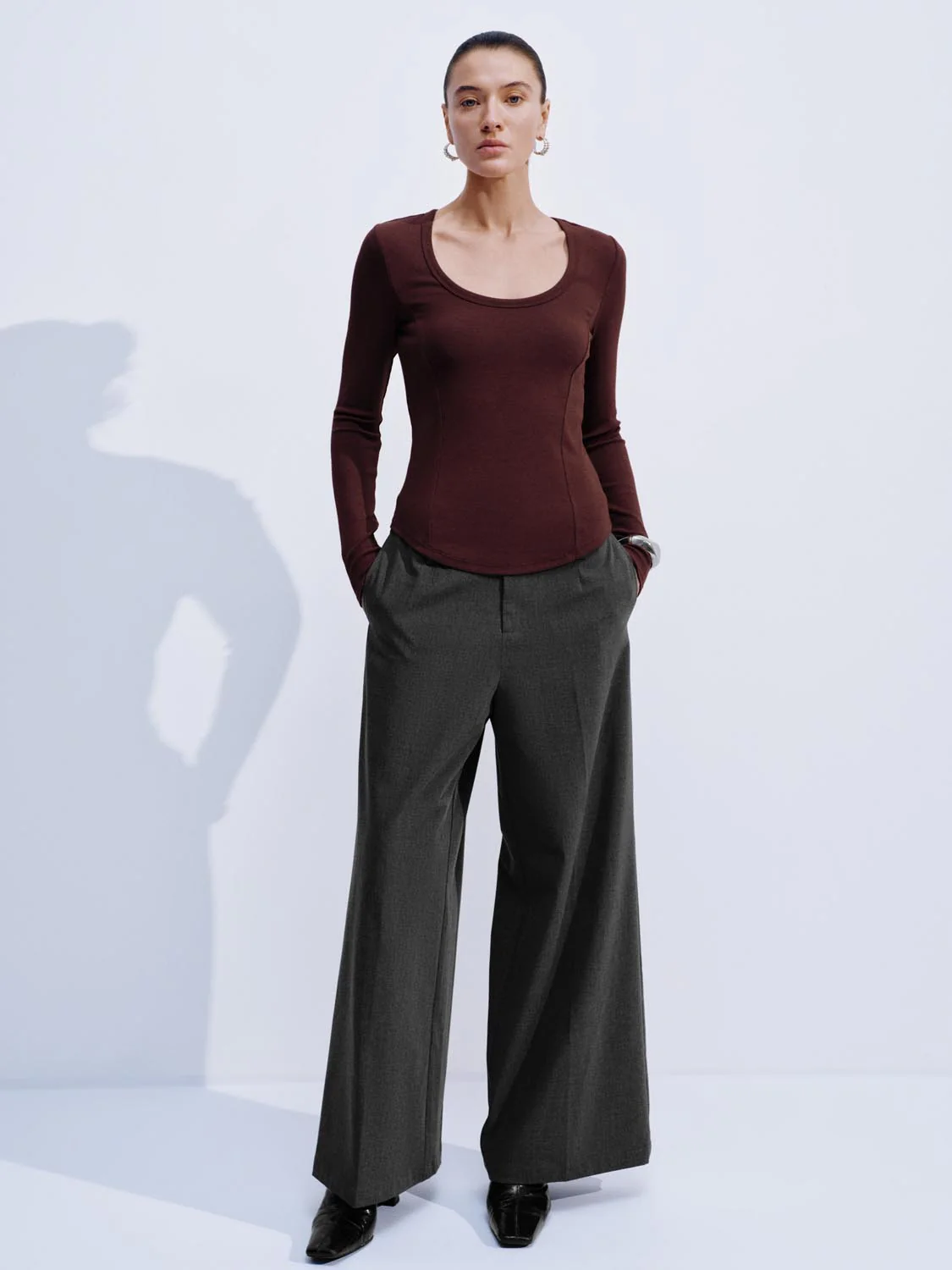 Scoop Neck Flare Long Sleeve T-Shirts - Image 29