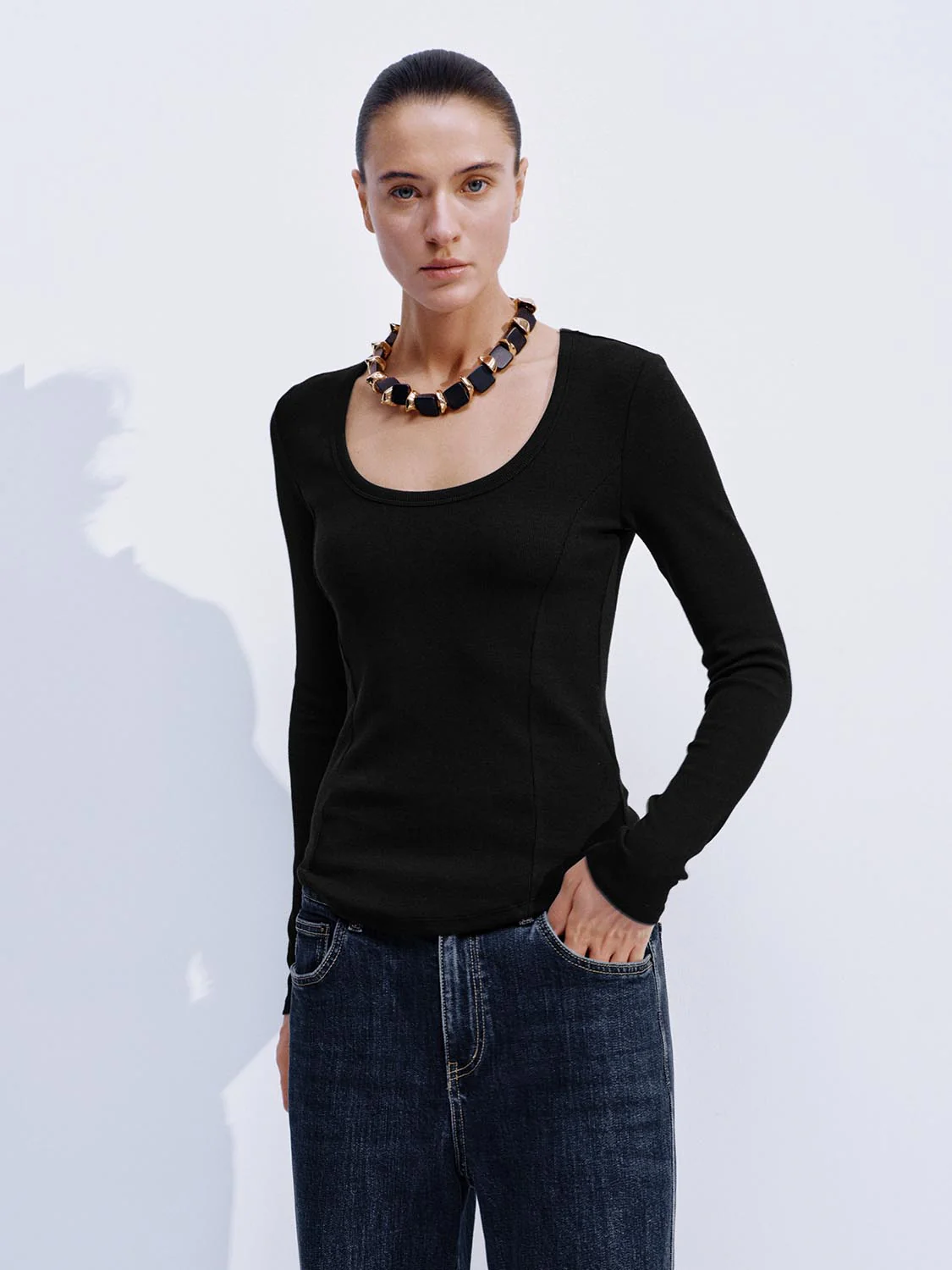 Scoop Neck Flare Long Sleeve T-Shirts - Image 35