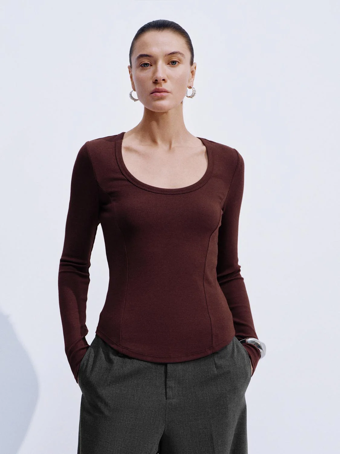 Scoop Neck Flare Long Sleeve T-Shirts - Image 36