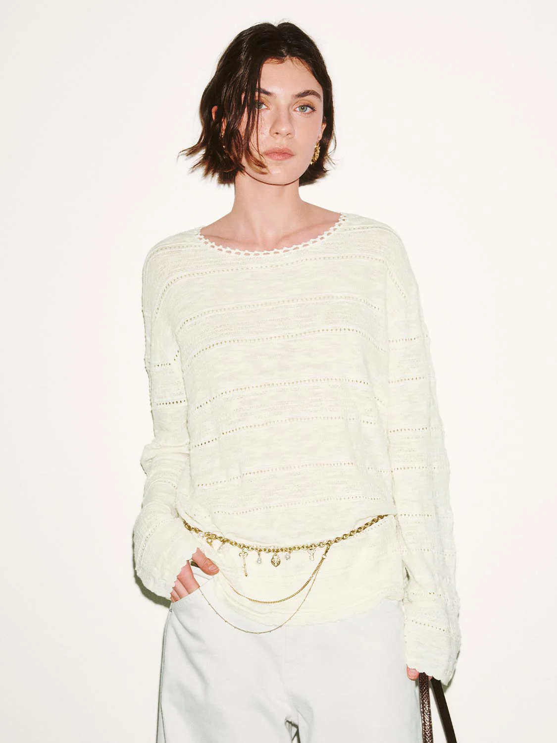 Scoop Neck Long Sleeve Knitted T-Shirts - Image 9