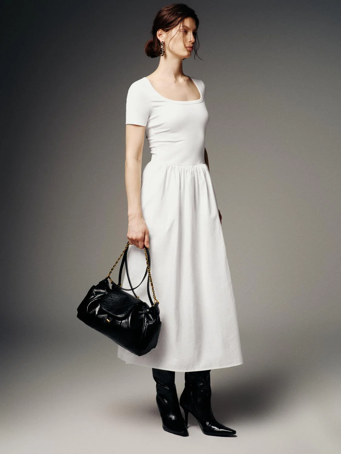 Scoop Neck Short Sleeve A-Line Midi Dresses - Image 5