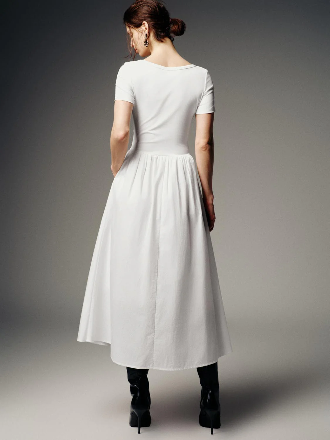 Scoop Neck Short Sleeve A-Line Midi Dresses - Image 6
