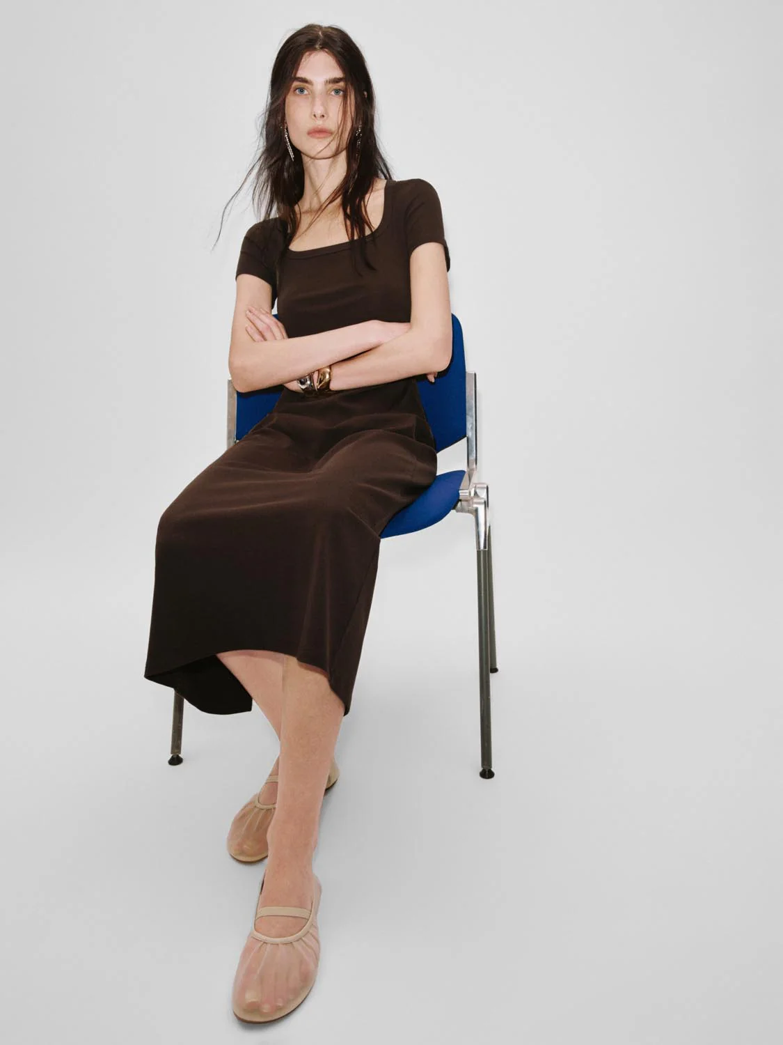 Scoop Neck Short Sleeve Slim-Fit Straight Midi Dresses - Image 13