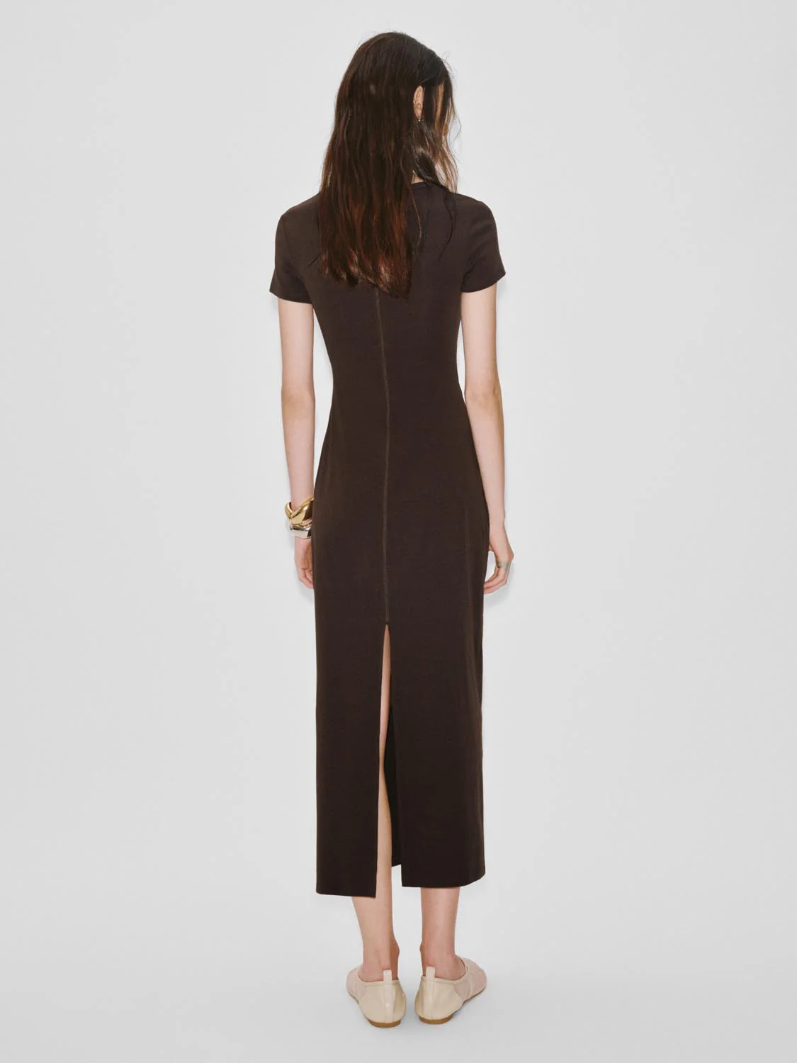 Scoop Neck Short Sleeve Slim-Fit Straight Midi Dresses - Image 14