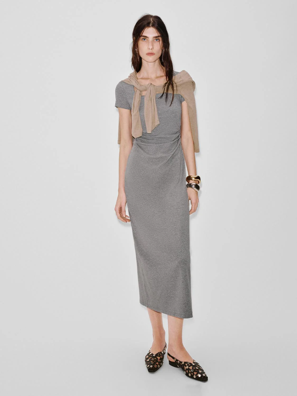 Scoop Neck Short Sleeve Slim-Fit Straight Midi Dresses - Image 27