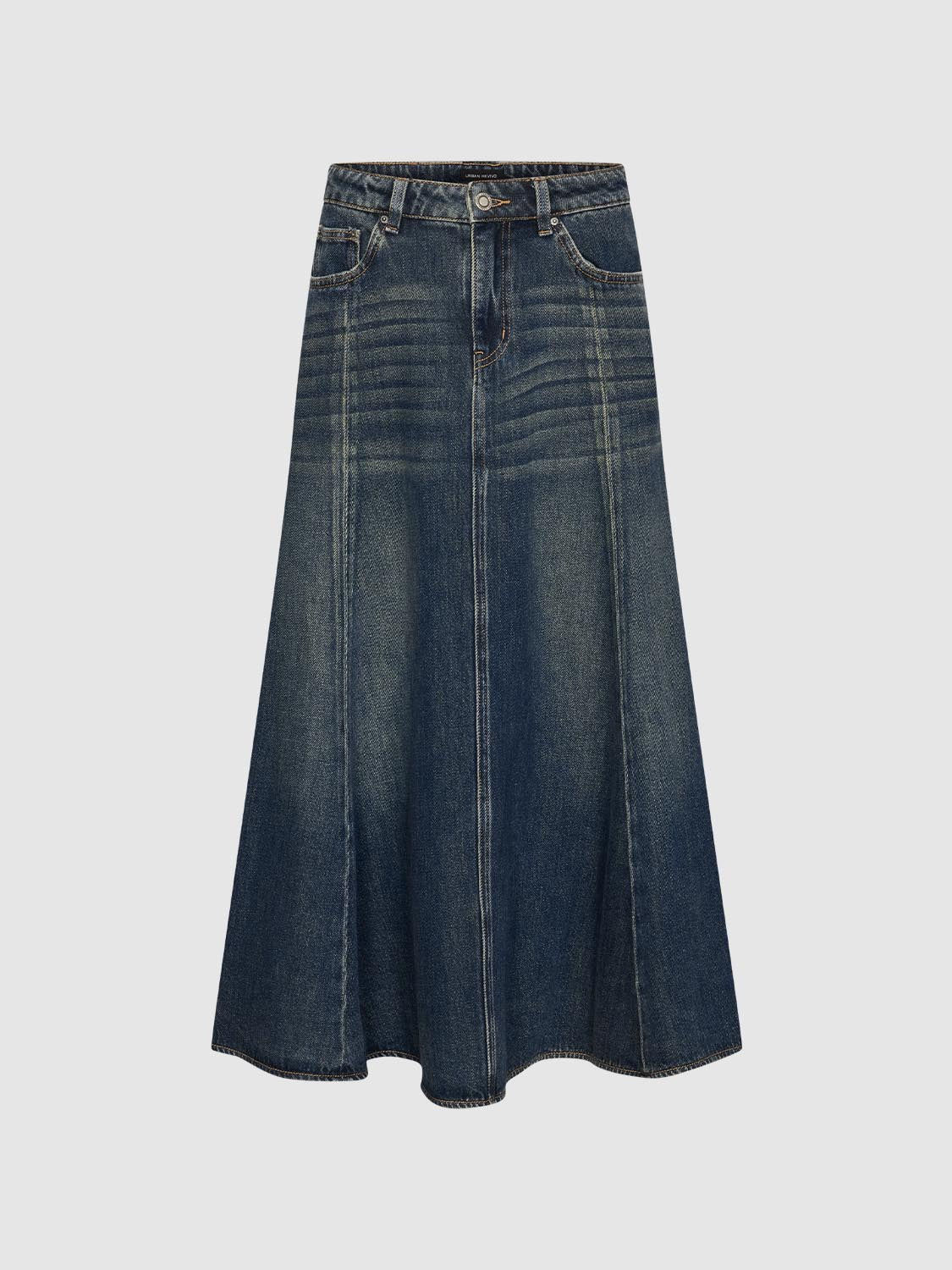 Seamed Denim Midi Skirts - Image 2