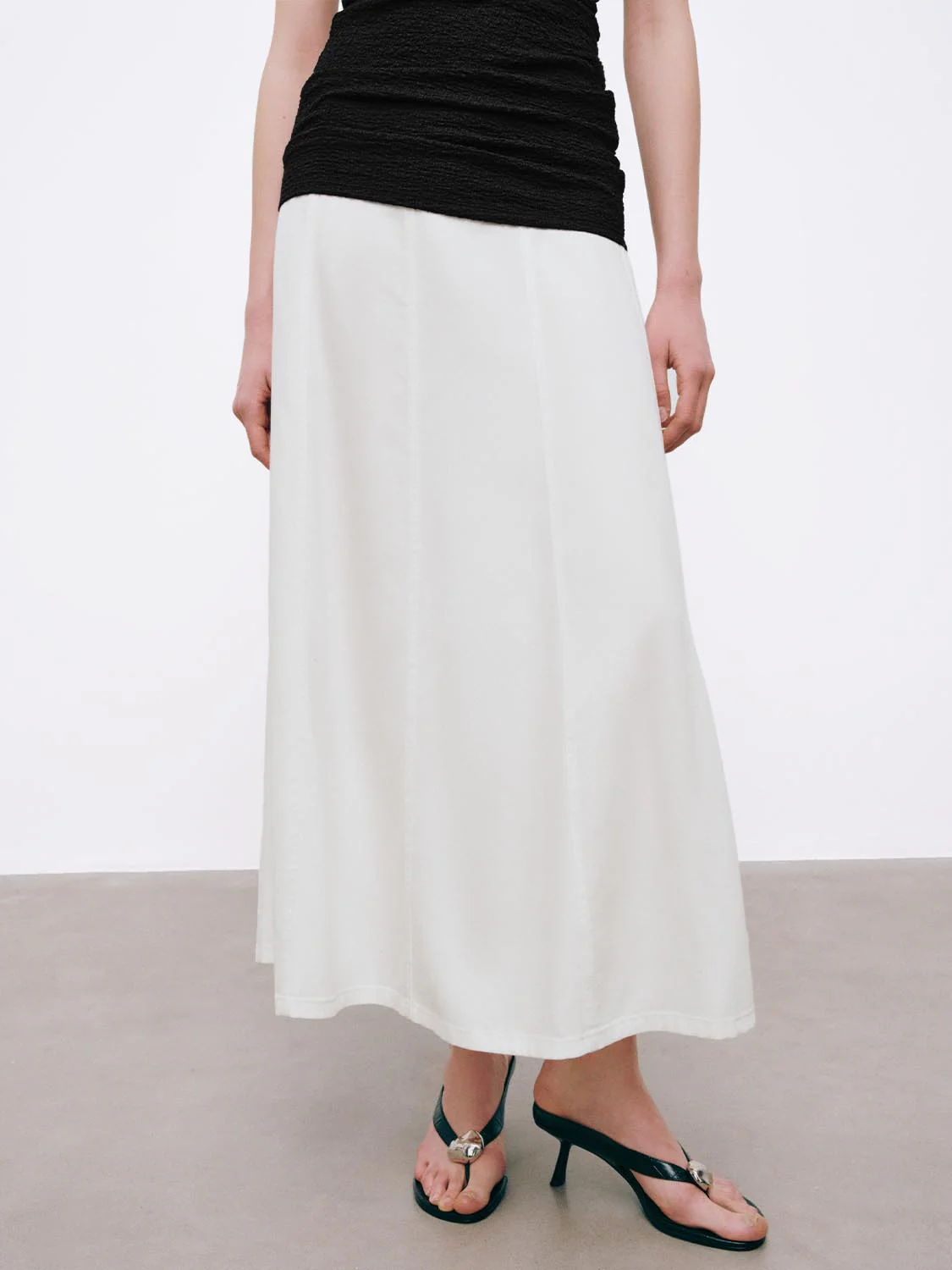 Seamed Denim Midi Skirts