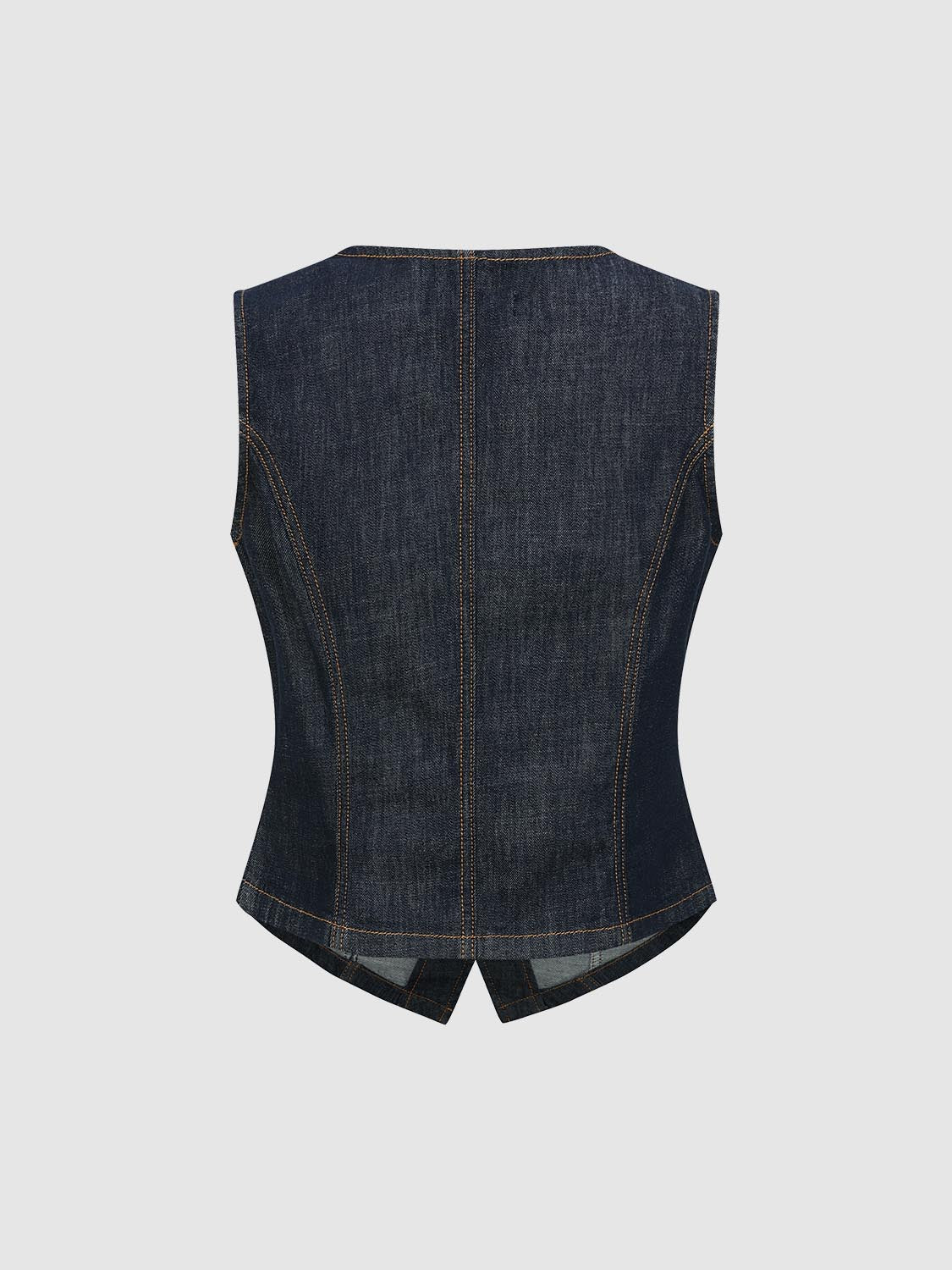 Seamed Stitch Detail Sleeveless Denim Shirts - Image 2