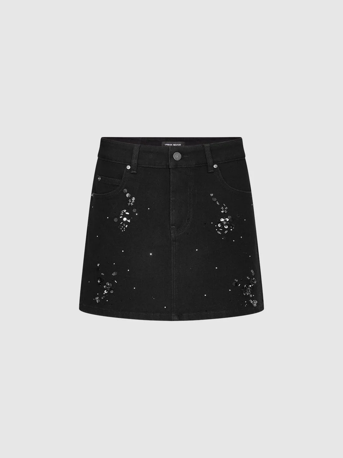 Sequin Embellished Denim Mini Skirts - Image 2