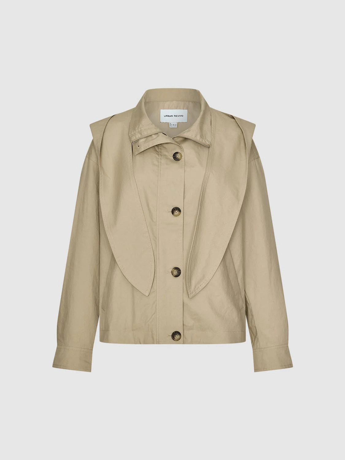 Shawl Detail Mock Neck Button Up Jackets - Image 4