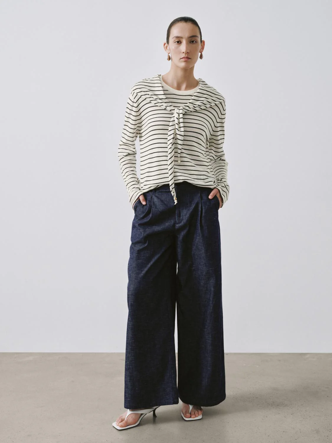 Shawl Detail Striped Long Sleeve Knitted T-Shirts - Image 4