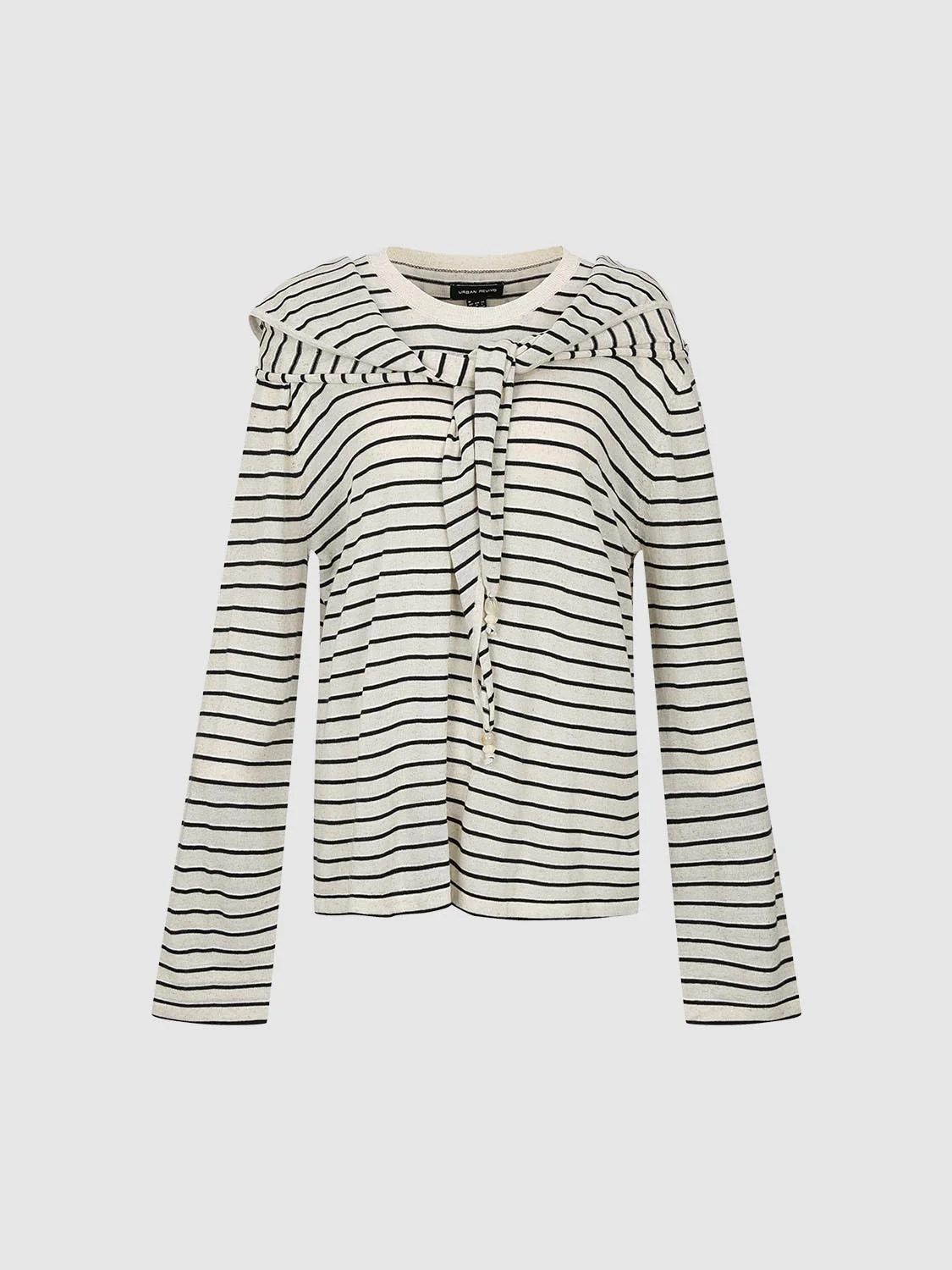 Shawl Detail Striped Long Sleeve Knitted T-Shirts - Image 7