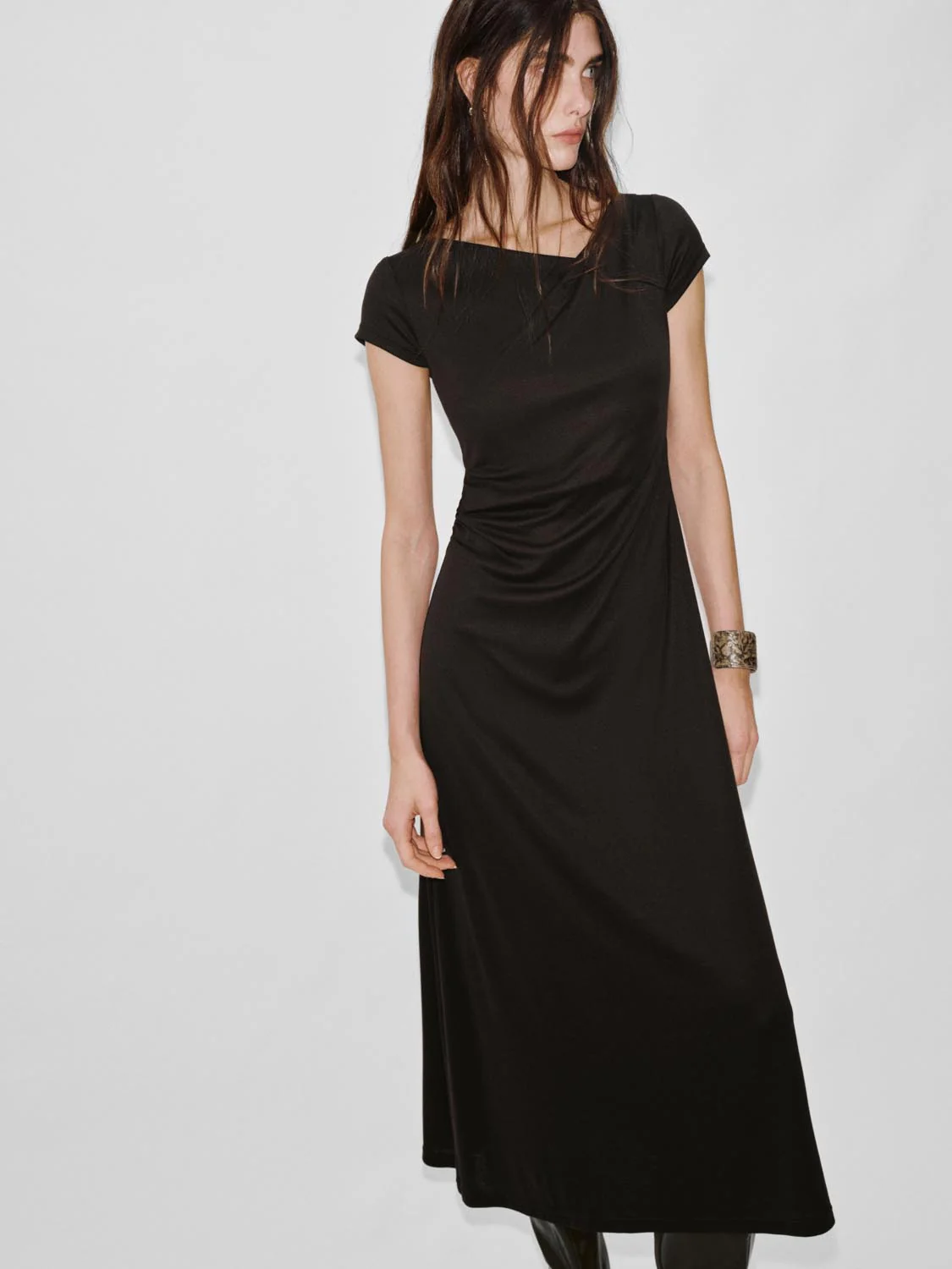 Short Sleeve Ruched A-Line Midi Dresses - Image 3