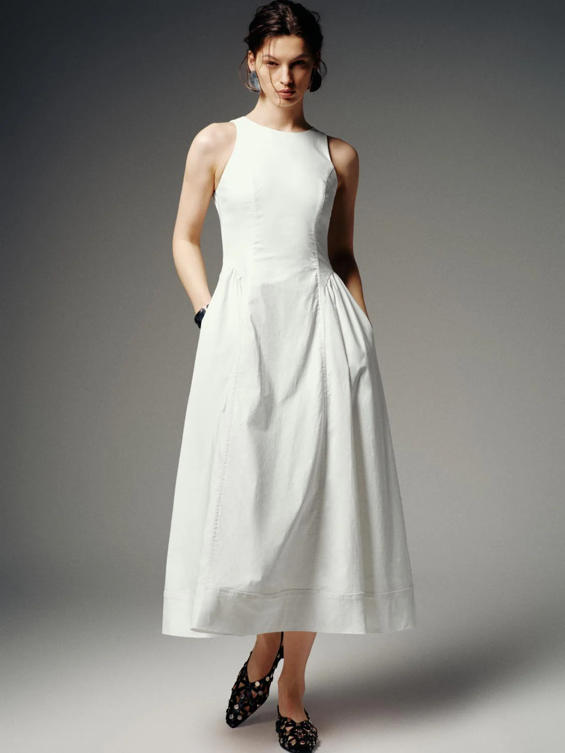 Sleeveless Seamed A-Line Midi Dresses - Image 4