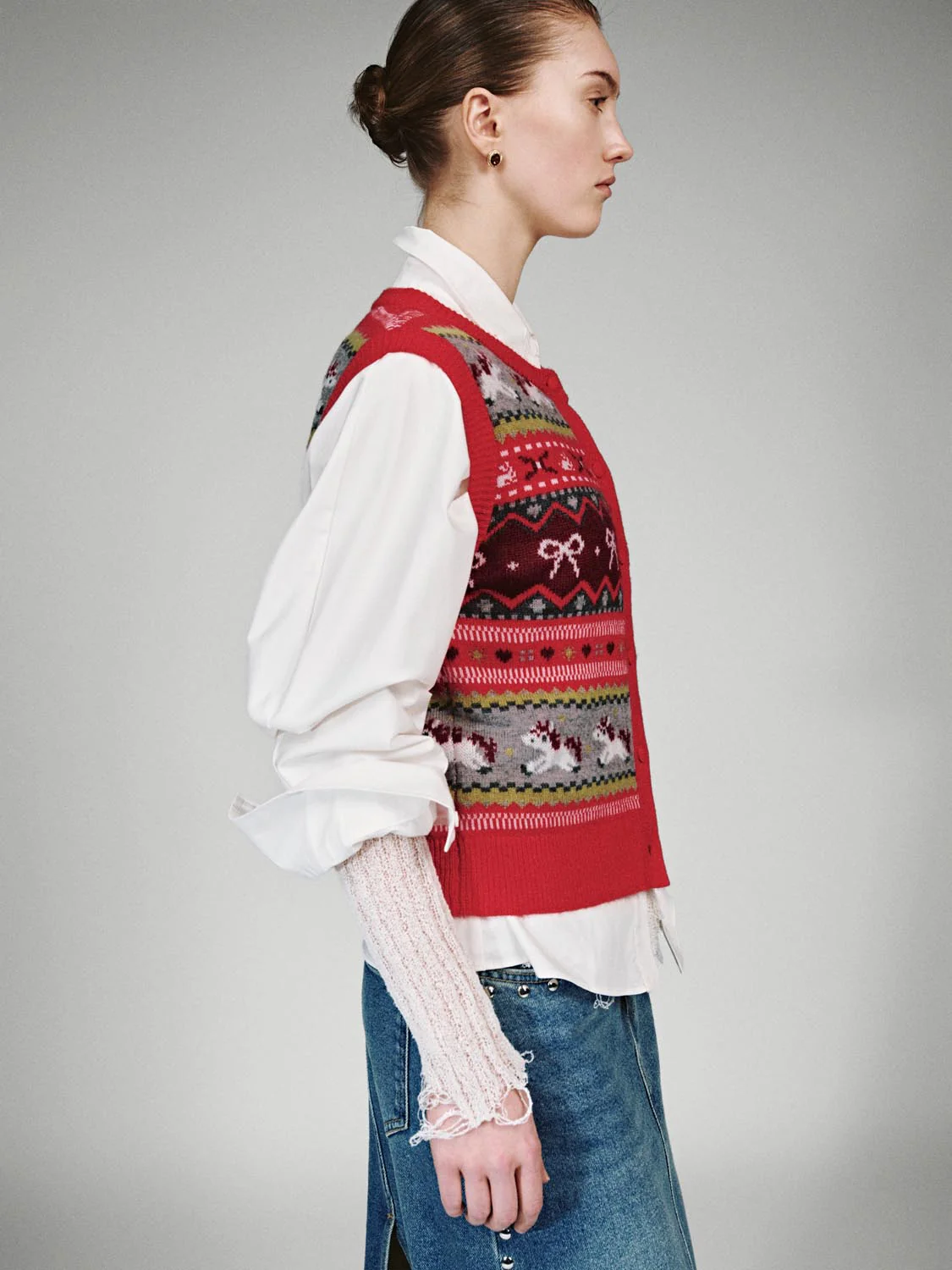Sleeveless Striped Intarsia Knitted Cardigans - Image 2